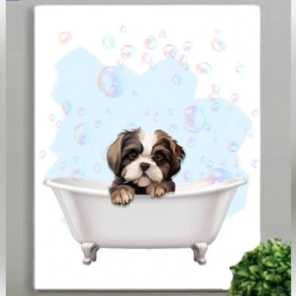 NEW Shih Tzu Bubble Bathtub Tin Wall Art for Bathroom